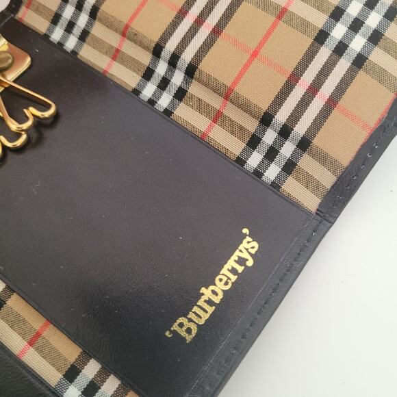 Burberry Key Hooks Holder Case Wallet Logo Black Leather Nova Chec Vintage Retro - Picture 4 of 9